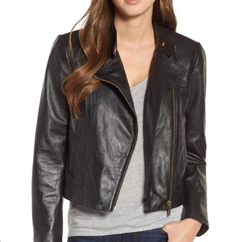 michael michael kors genuine lambskin leather moto jacket|Michael Kors leather motorcycle jacket.